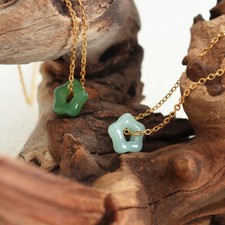Natural Green Jade Stone Flower Pendant Crystal Choker Dainty Necklace Handmade