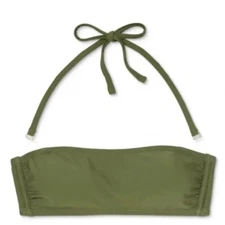 Xhiliration Tube Bandeau Halter Swim Top Olive Green M Medium 4-6 NWT