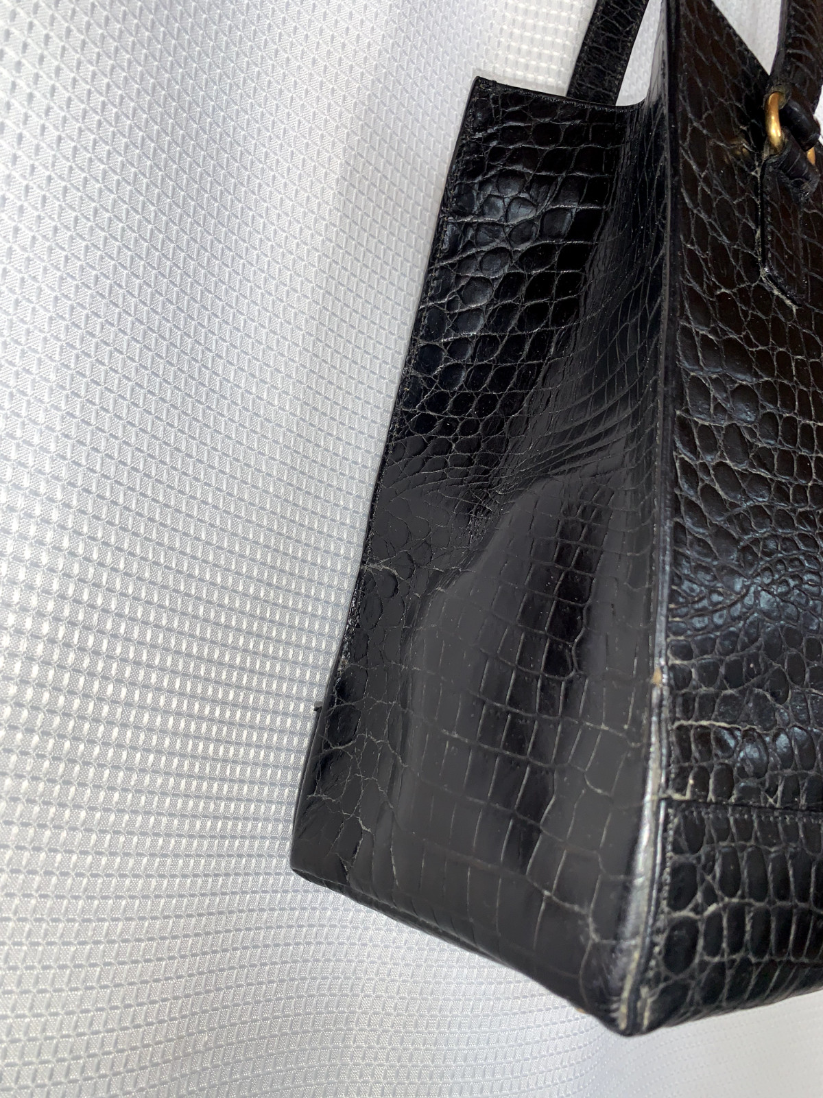 Talbots Leather Crocodile Pattern Brown Tote Bag … - image 7