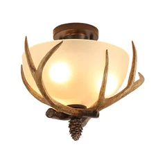 3-Light Antler Semi Flush Mount Fixture Ceiling Light Lamp Antler Chandelier