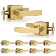 10 Pack Passage Gold Door Handles Bulk Without Lock and Key,Brushed Gold Pass...