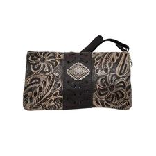 American West Womens Grab and Go Distressed Charcoal Brown Leather Clutch Bag OS