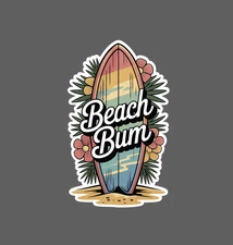 Beach Bum Sticker Ocean Beach Surf Surfing Travel Floral Gift Waterproof NEW