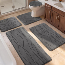 Bathroom Rugs Set 5 Piece, Memory Foam Bath Mat Dark Grey Ultra Soft, Absorben