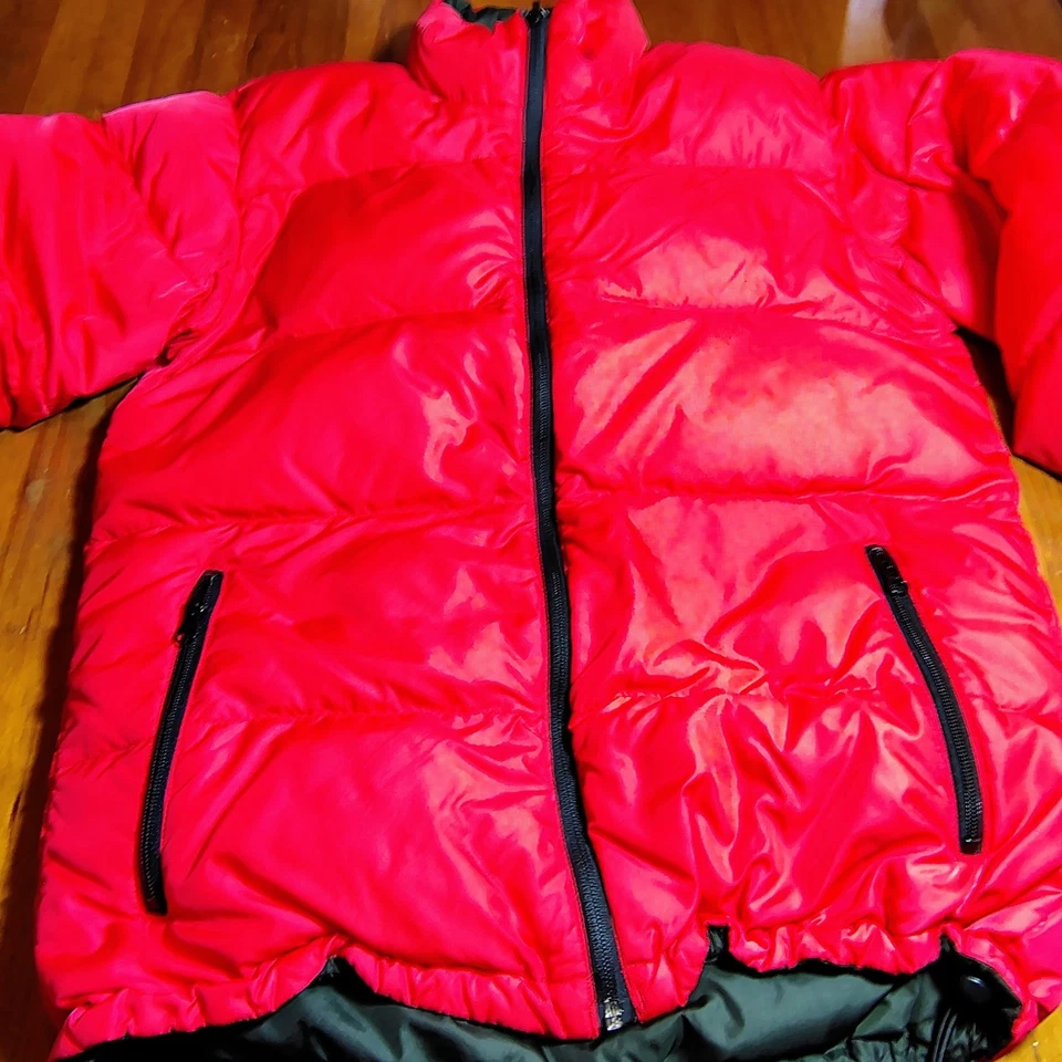 Lands' End Down Puffer Jacket Women's Size S Red Olive Reversible Coat - Image 3 of 4