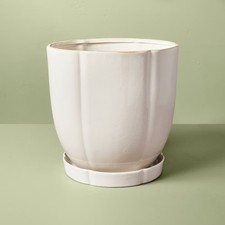 11.25" Stoneware Indoor/Outdoor Planter Pot with Saucer Cream - Hearth & Hand
