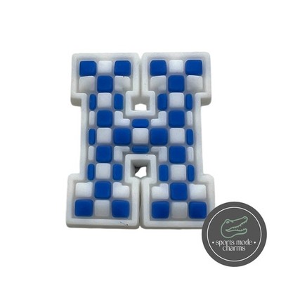 Blau karierte Buchstaben - Charms für Schuhe Clogs Sandale - Alphabet Initialen ABC