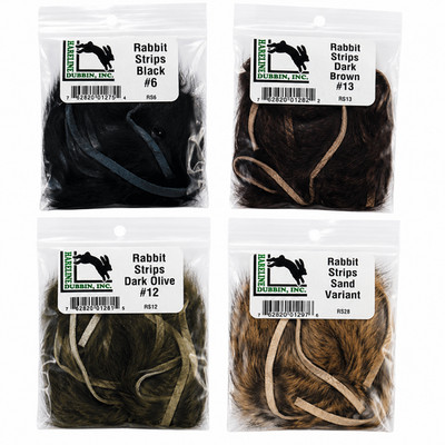Hareline Rabbit Strips-Fly Tying-4 Packs-Black, Dark Olive, Brown, Sand Variant