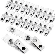 30 Pcs Metal Badge Clips with Clear PVC Straps ID Strap Clip Double Holes...