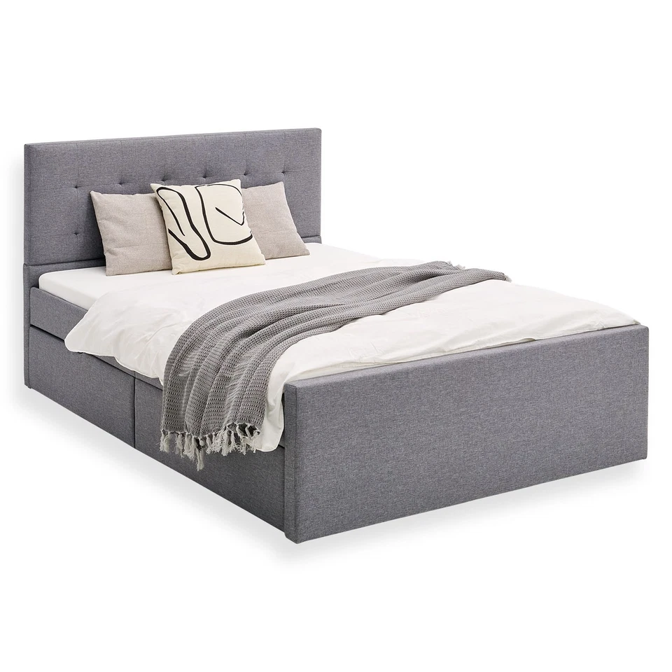 Polsterbett 120x200 cm mit Stauraum 2 Schubkästen Grau Lattenrost – Homestyle4u - Bild 2 von 4
