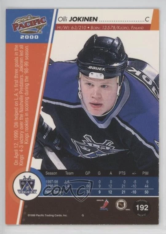 1999-00 Pacific Emerald Green /199 Olli Jokinen #192 - Image 2 of 2