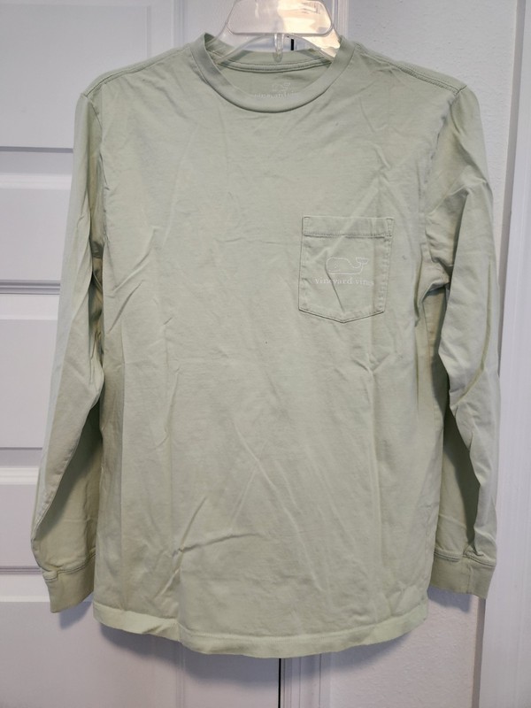 Vineyard Vines Light Green Womens Long Sleeve Tee Whale Pocket & Back XS