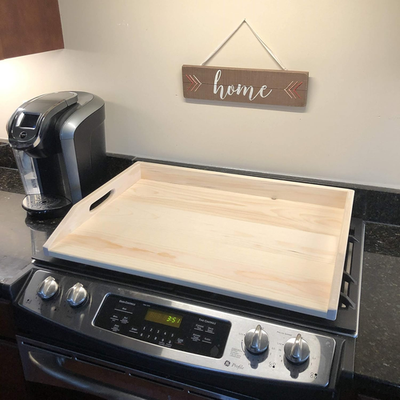 #ad Boxwood and Mum Handmade Wood Serving Tray Stove Top Cover Works as TV Tray Ro $141.36