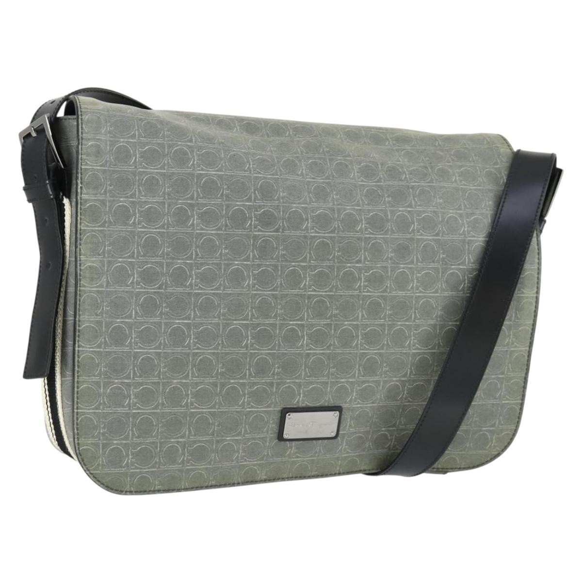 Salvatore Ferragamo Gancini Shoulder Bag PVC Canvas Gray Silver 