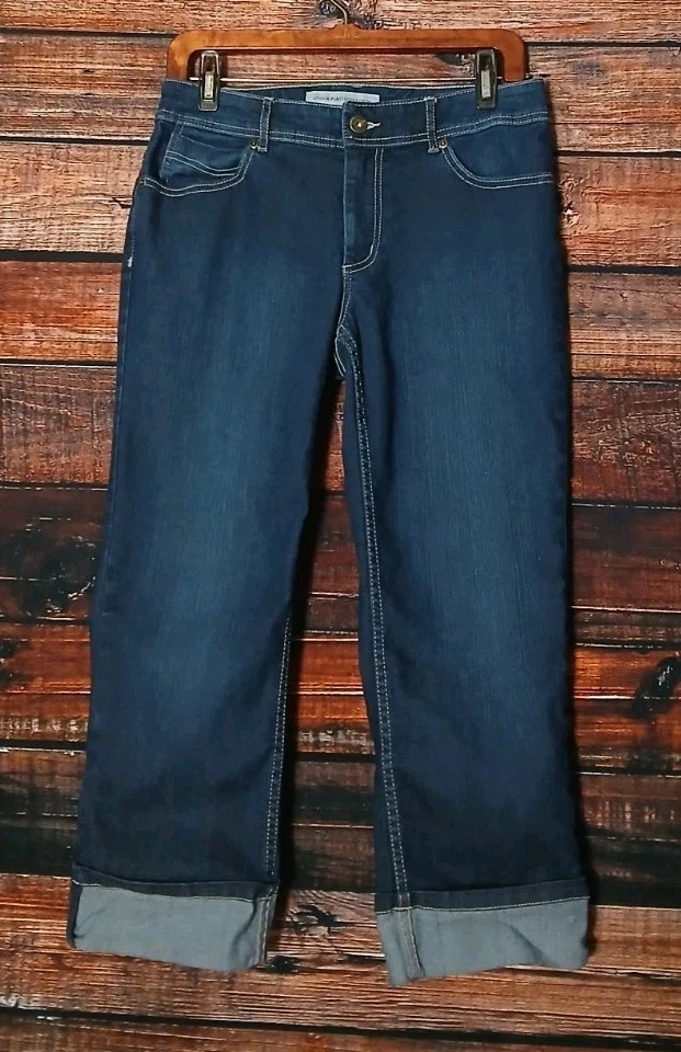 Jeans Chicos Platinum Talla 0.5 EE. UU. 6 Cortos Capri Puños Azul Lavado Oscuro Denim  Foto 3 de 4