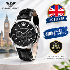 EMPORIO ARMANI MENS WATCH AR2447 LEATHER BLACK STRAP WITH BLACK DIAL NEW