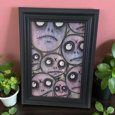 Original Painting Ghost People #2 Ooak Framed Spooky Dark Art Halloween Weird