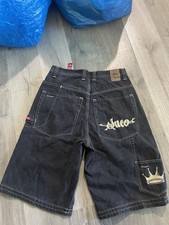 JNCO Jeans Shorts - Vintage y2k- Black - Excellent - Size 30 - Crown Embroidery