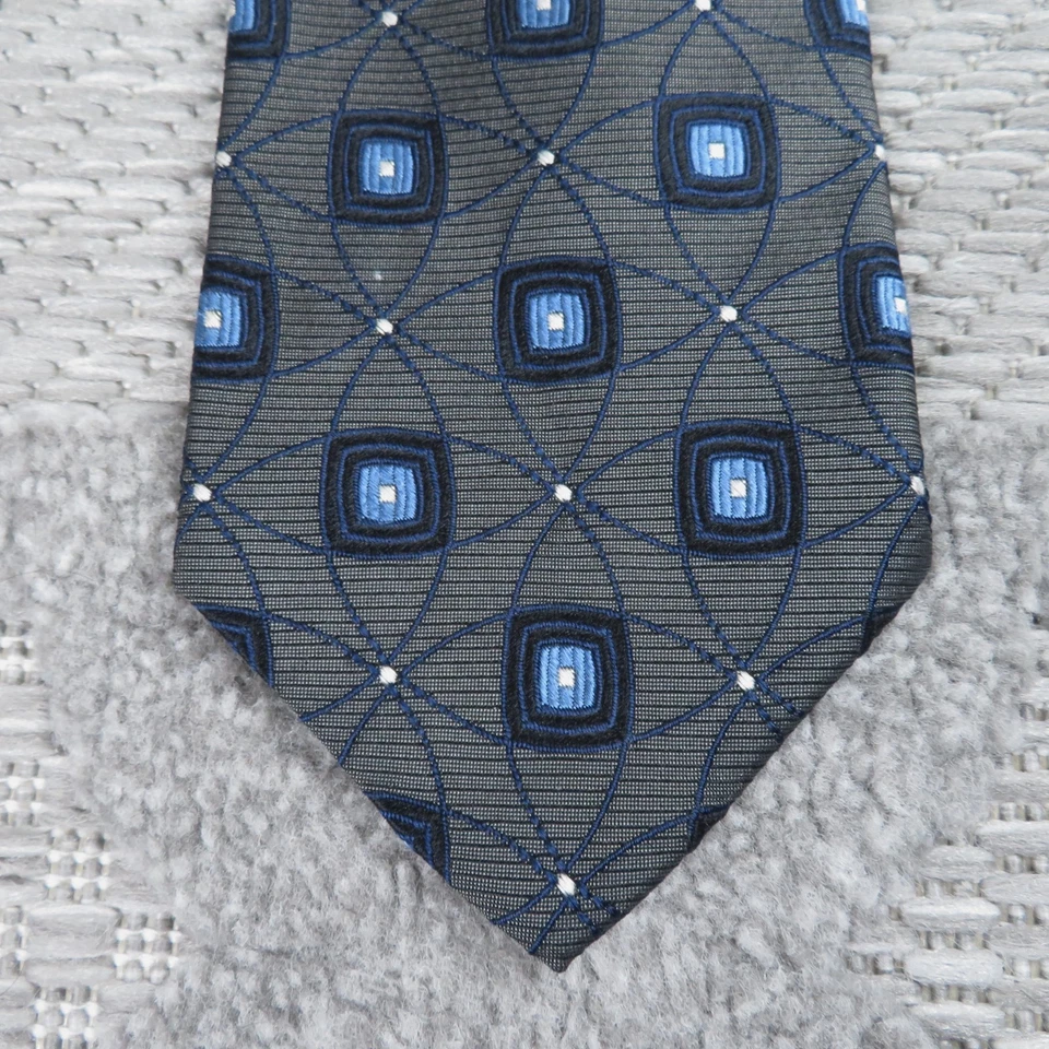 Vintage Hickey Freeman Tie Dark Grey/Blue Jacquard Medallion Made In USA Silk - Image 2 of 4