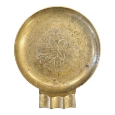 Brass Cigar Cigarette Pipe Ashtray Etched Vintage 6 Inch Diameter
