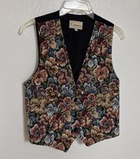 Vintage 90s Pansies Tapestry Vest Lined Cottagecore Grannycore Boho Sz M USA