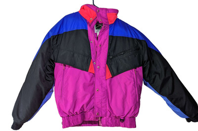 Vintage 90s Green Mountain Women s Down Ski Jacket L   Colorblock Purple Pink