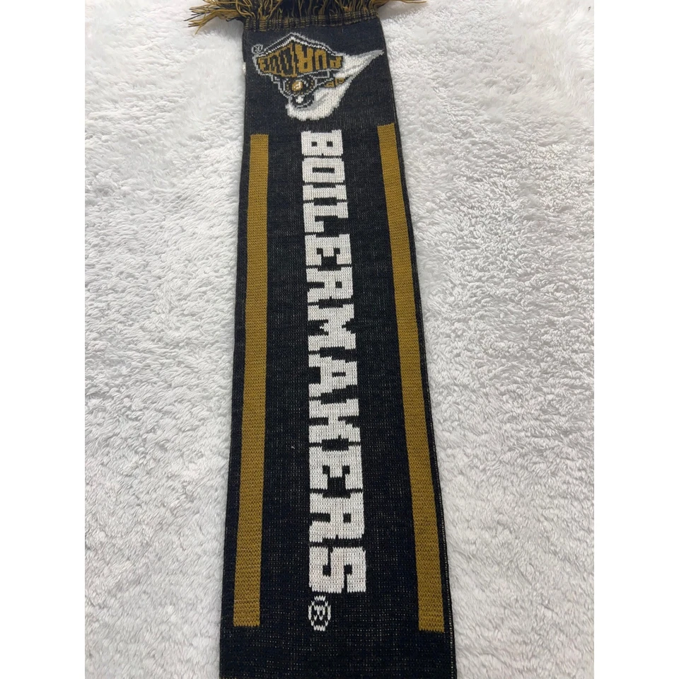 Bufanda Purdue Boilermakers College Team Spirit negra dorada tejida flecos Foto 4 de 4