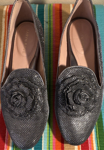 Taryn Rose Silver Rose Sequin Leather Upper Slip-On Flats Women's 7.5B