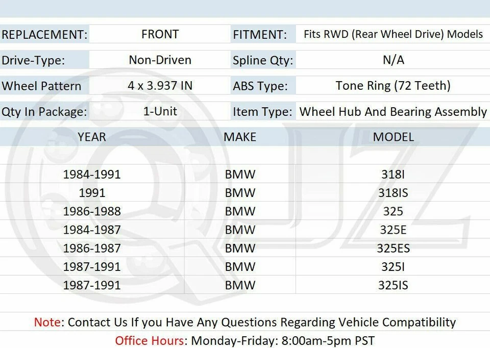 [FRONTAL (Quantidade.1)] Novo conjunto de cubo de roda para 1984-1987 BMW 325e E30 2.7L modelo RWD - Imagem 2 de 4