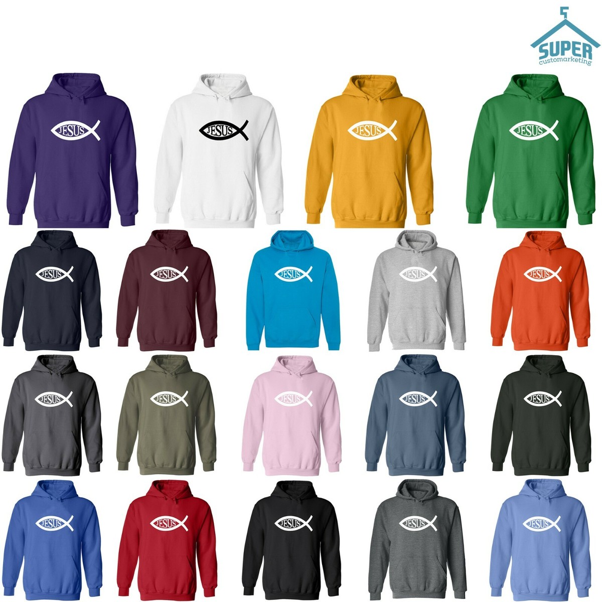 JESUS Fish Unisex HOODIE Sweatshirt Christian Religious Faith