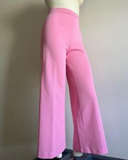 Vtg 70s Bubblegum Pink Back Zip Poly Bells Bellbottoms