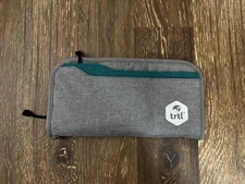 TRTL Travel Gray Zip Around Multi Pocket Wallet Organizer Detachable Key Chain