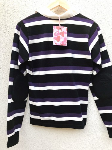 100% AUTH Bape Longsleeve Rugby Striped Ape Head Elbow Polo Shirt PURPLE MILO XS - 第 5/12 張圖片