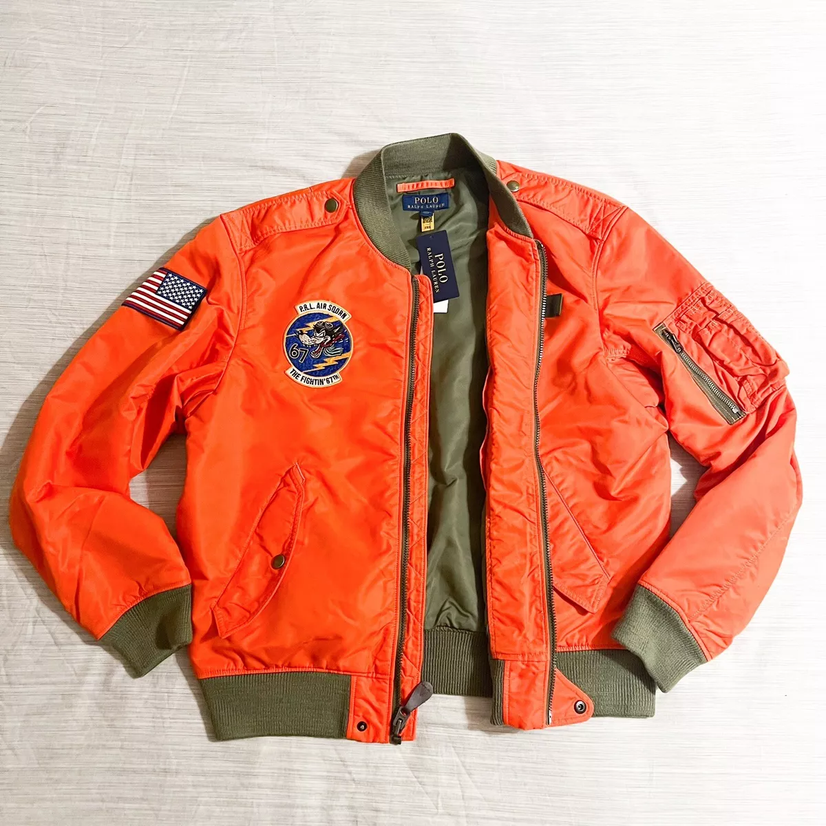 Polo Ralph Lauren COASTAL ORANGE Nylon Air SQDRN 67 Bomber Jacket