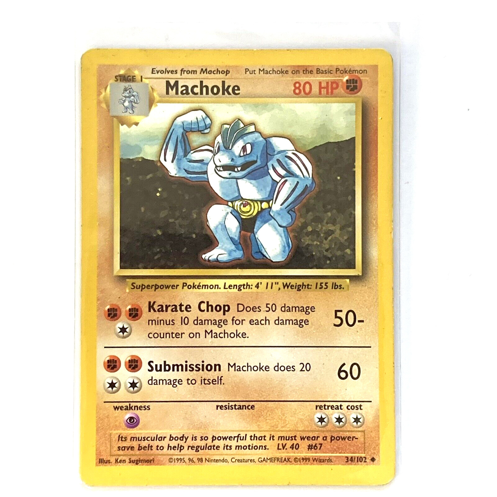 Machoke - #34/102 - Base Set - 1999 WOTC Pokemon Card Uncommon - MP