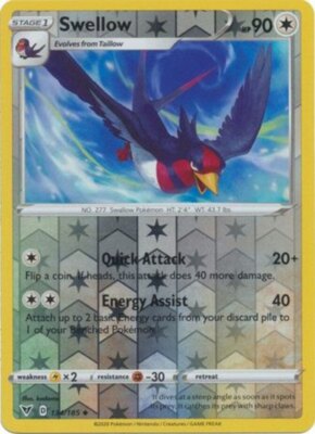 swellow pokemon card value LP Pokemon Swellow - 134/185 - Uncommon - Reverse Holo Lightly Played Vivid  Volt