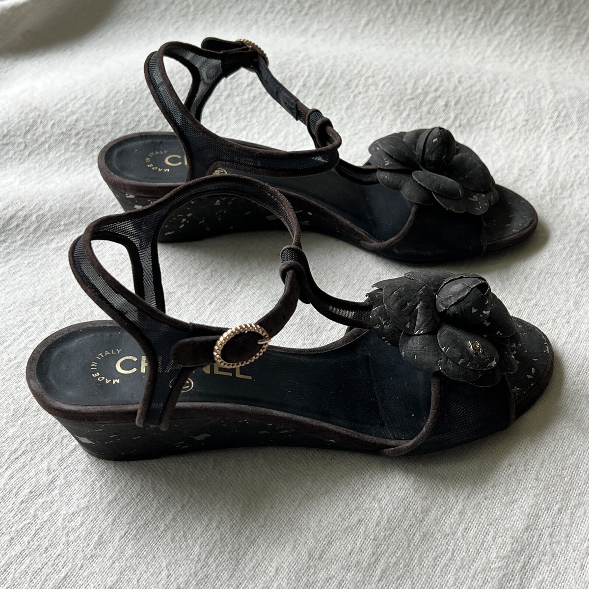 CHANEL Shoes Womens 36 Brown Suede Mesh Interlocking CC Logo