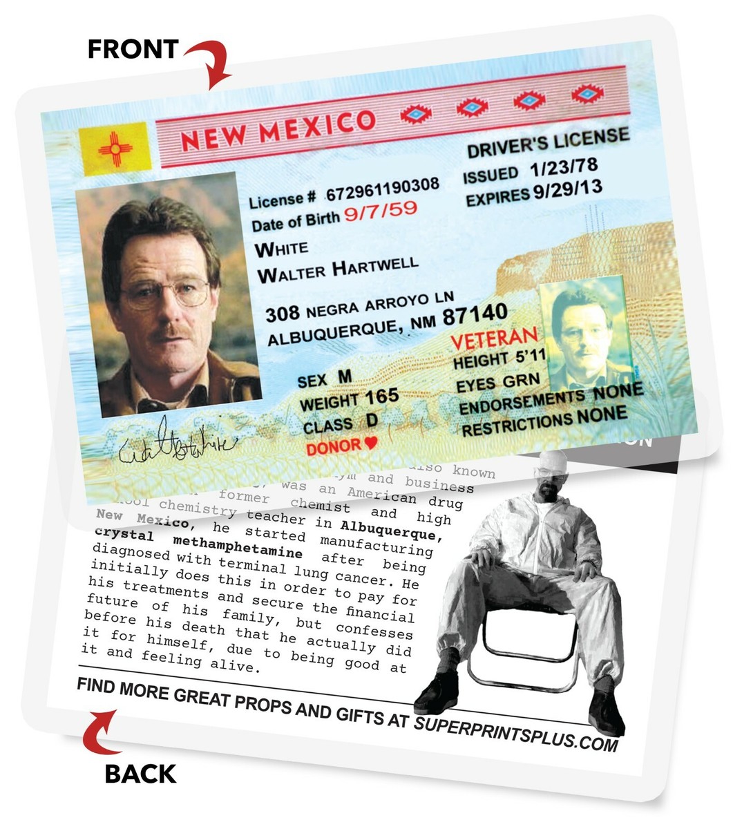 WALTER WHITE ID Card - Heisenberg NM Drivers License - Breaking