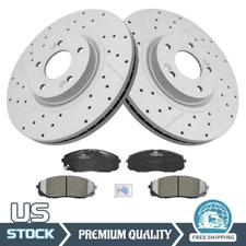 Front Disc Drilled Rotors Ceramic Brake Pads Kit For 2015 2016 - 2021 Kia Sedona