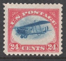 1918 US C3 Air Post Curtiss Jenny Bi Plane 24c Carmine Rose & Blue MVLH VF/XF