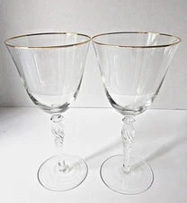 Vintage Renaissance by SASAKI Gold trim Crystal Water Goblet  8", Rare, Set of 2