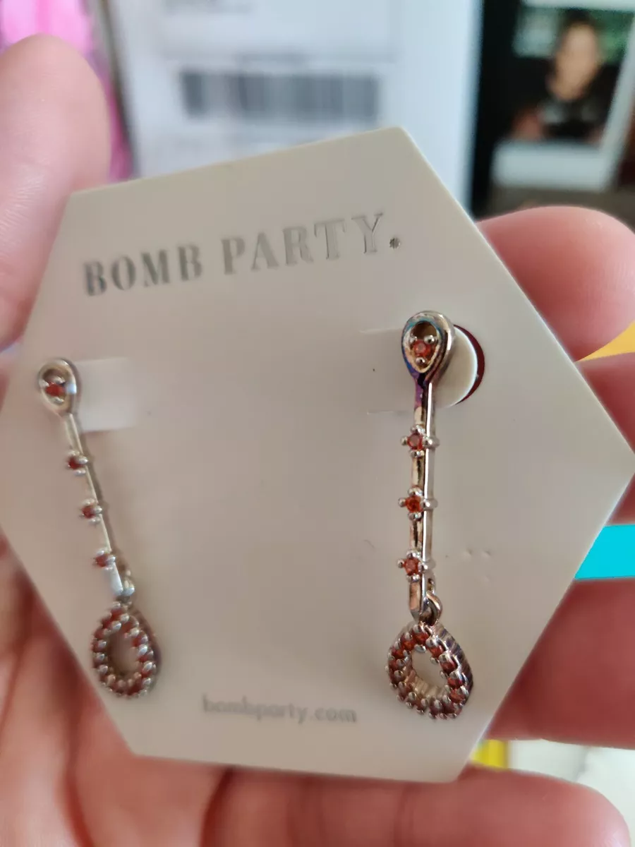 SET OF 2-Ring Bomb Party Cubic Zirconia Linked in Love Earrings 3898 SRV  $142