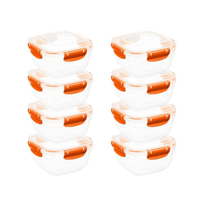 Superio Plastic Food Storage Containers, Airtight Lids, 30 oz., Orange, 8 pack