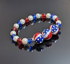 4th of July Bracelet Patriotic Stretch Red White Blue Stars Strips Waving Flag