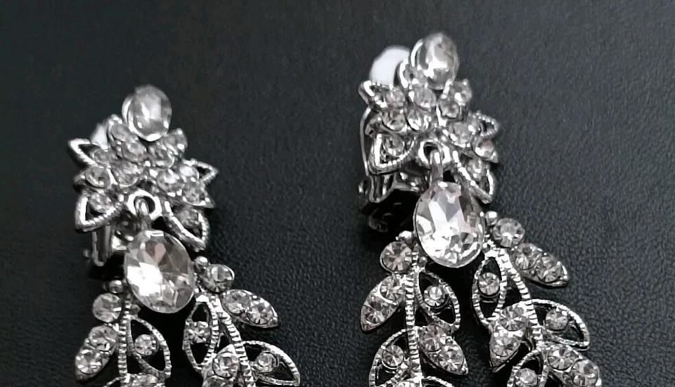 Ohrringe Strass silberfarben Blätter-Form Clip  Kronleuchter M2 Modeschmuck  - Bild 2 von 4