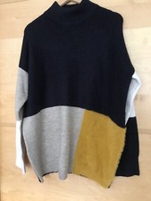 M&S Collection Soft Colour Block Turtle Neck Jumper L Navy Mustard Beige Cream