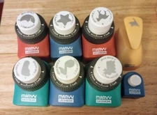 Marvy Uchida Paper Punch Lot Of 8 Moon Star Animals Leaf Flag Foot Music Note