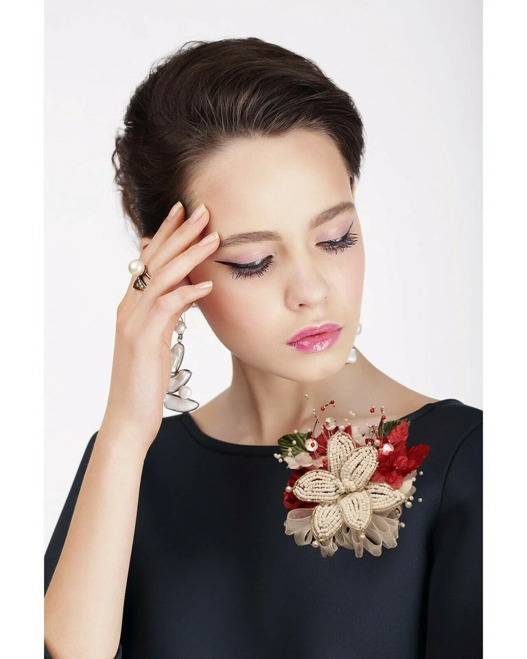 Ramillete Borgoña Rojo Estrás Boda Baile de graduación LIRIO CON CUENTAS o 2 piezas con Boutonniere Foto 2 de 2