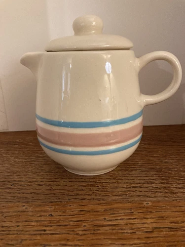 Vintage McCoy Pottery Pink & Blue Creamer #7020 With Lid Excellent Condition