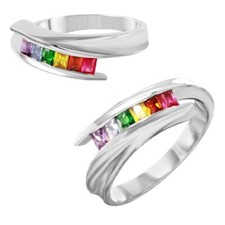 Sterling Silver Ladies Multicolor CZ Stones Overlapping Ring